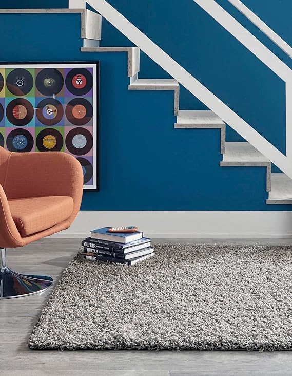 Unique Loom Solid Shag Collection Area Rug (5' 3" x 8' Rectangle, Cloud Gray)