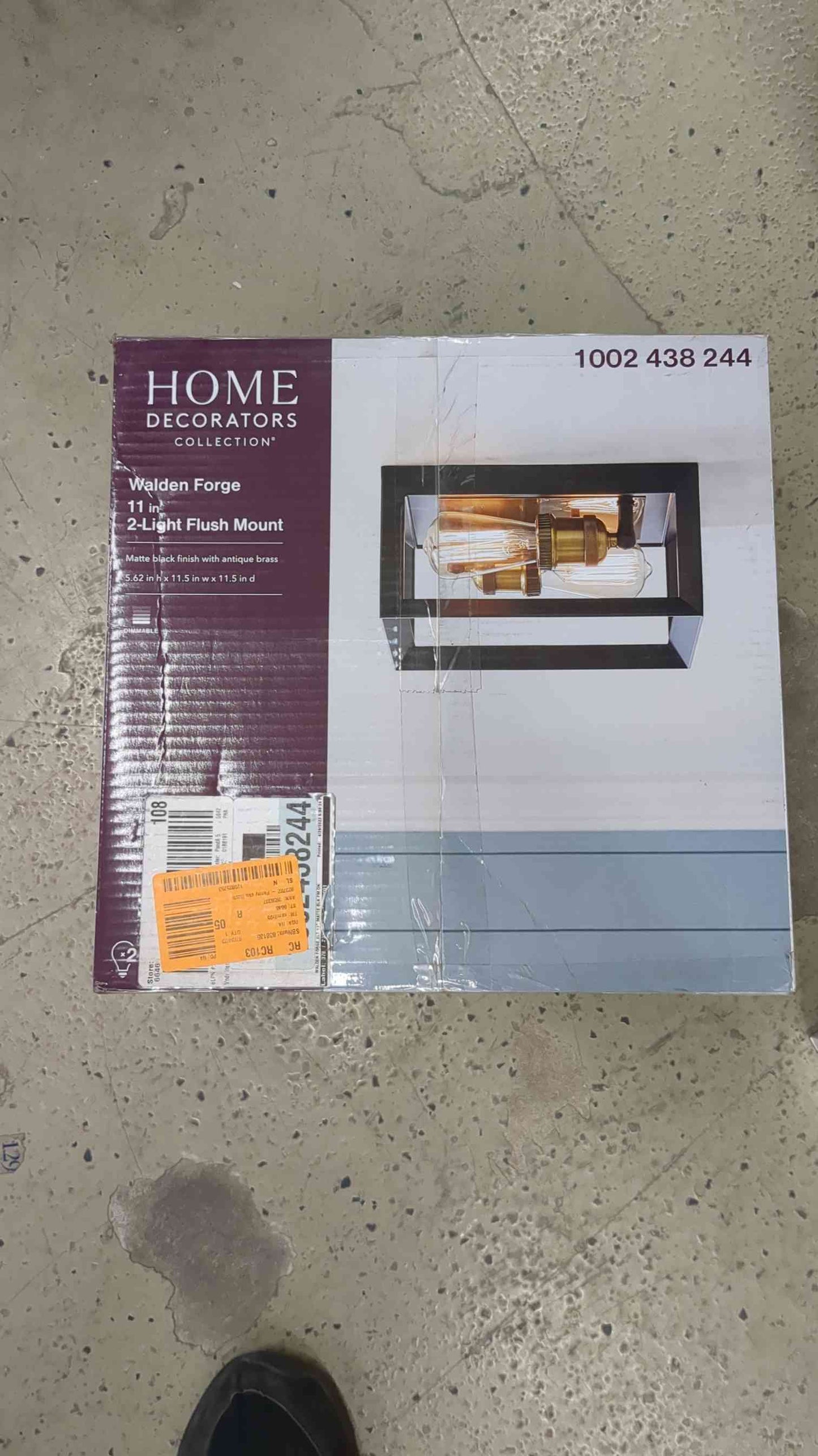 Walden Forge 2-Light Black Frame Flush Mount Ceiling Light with Antique Brass Sockets