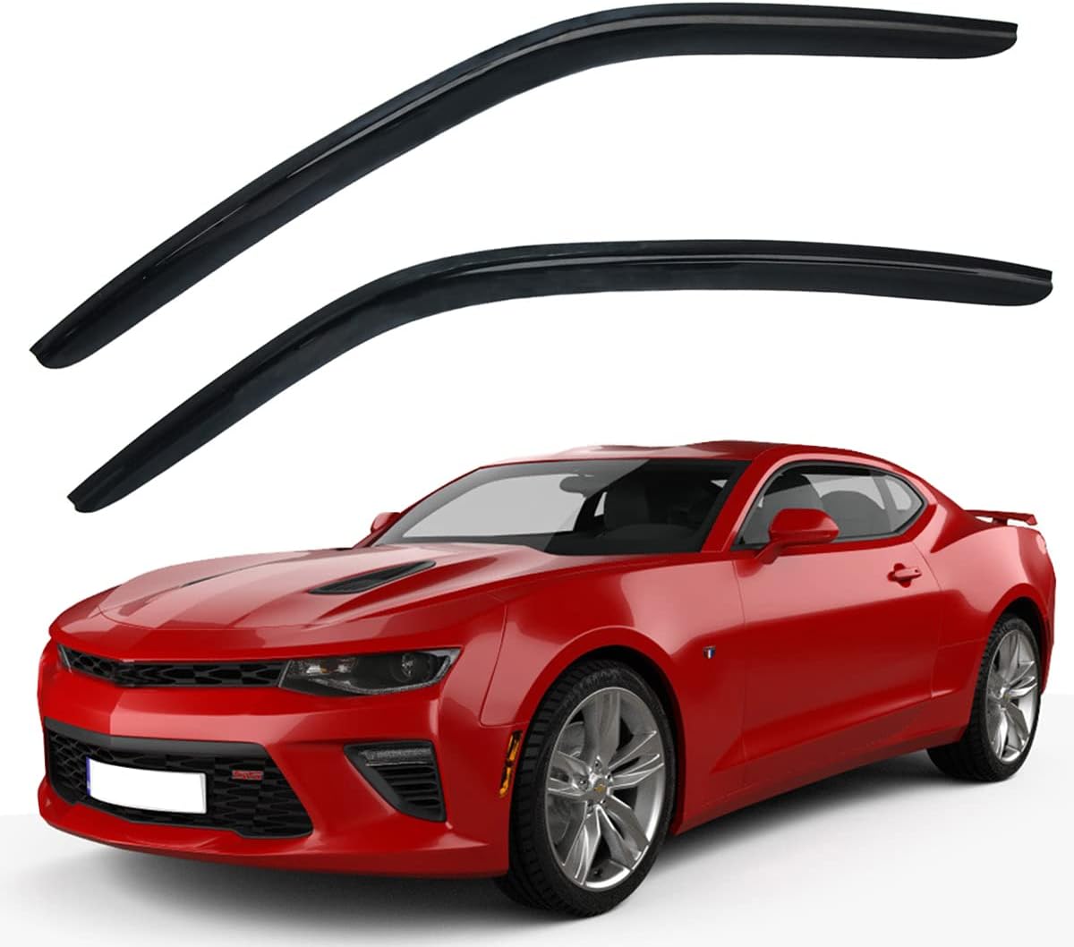 Outside-Mount Side Window Visor Deflector Rain Guard, Dark Smoke Shatterproof, 2-Pieces Set for 2010-2023 Chevrolet Camaro