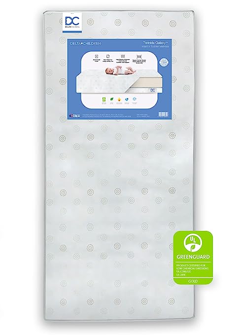 Delta Children Twinkle Galaxy Dual Sided Crib and Toddler Mattress - Premium Sustainably Sourced Fiber Core - Waterproof - GREENGUARD Gold Certified (Non-Toxic) - Made in USA