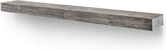 60 Inch Fireplace Mantel - Solid Rustic Wood - Wall Mounted Floating Farmhouse Shelf (60", Grey)