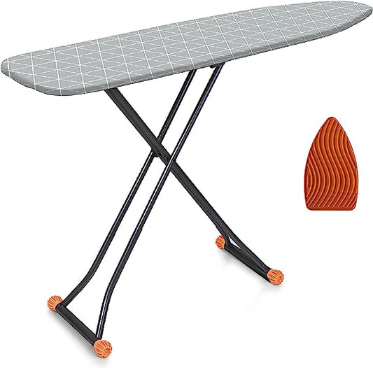 Standard Size Deluxe T-Leg 15 x 54 Ironing Board with Extra Thick Heavy Duty Padded Cotton Cover, Height Adjustable, Extreme Stability, Solid Four-Legged Frame