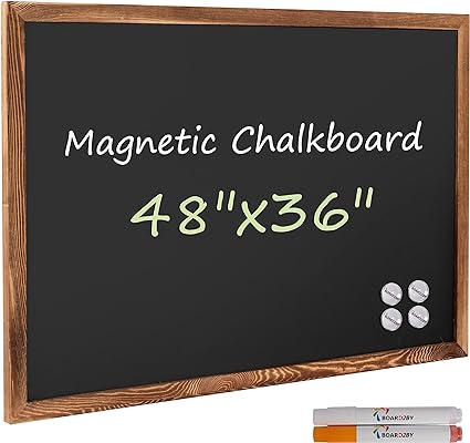 Magnetic Chalkboard Black Board 48 x 36, Extra Large Chalk Board Blackboard for Wall Decor, Easy-to-Erase Wood Framed Magnet Board for School, Home & Office (Rustic Brown)