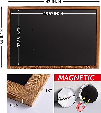 Magnetic Chalkboard Black Board 48 x 36, Extra Large Chalk Board Blackboard for Wall Decor, Easy-to-Erase Wood Framed Magnet Board for School, Home & Office (Rustic Brown)