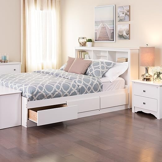 Full Platform Storage Bed with 6 Drawers, White