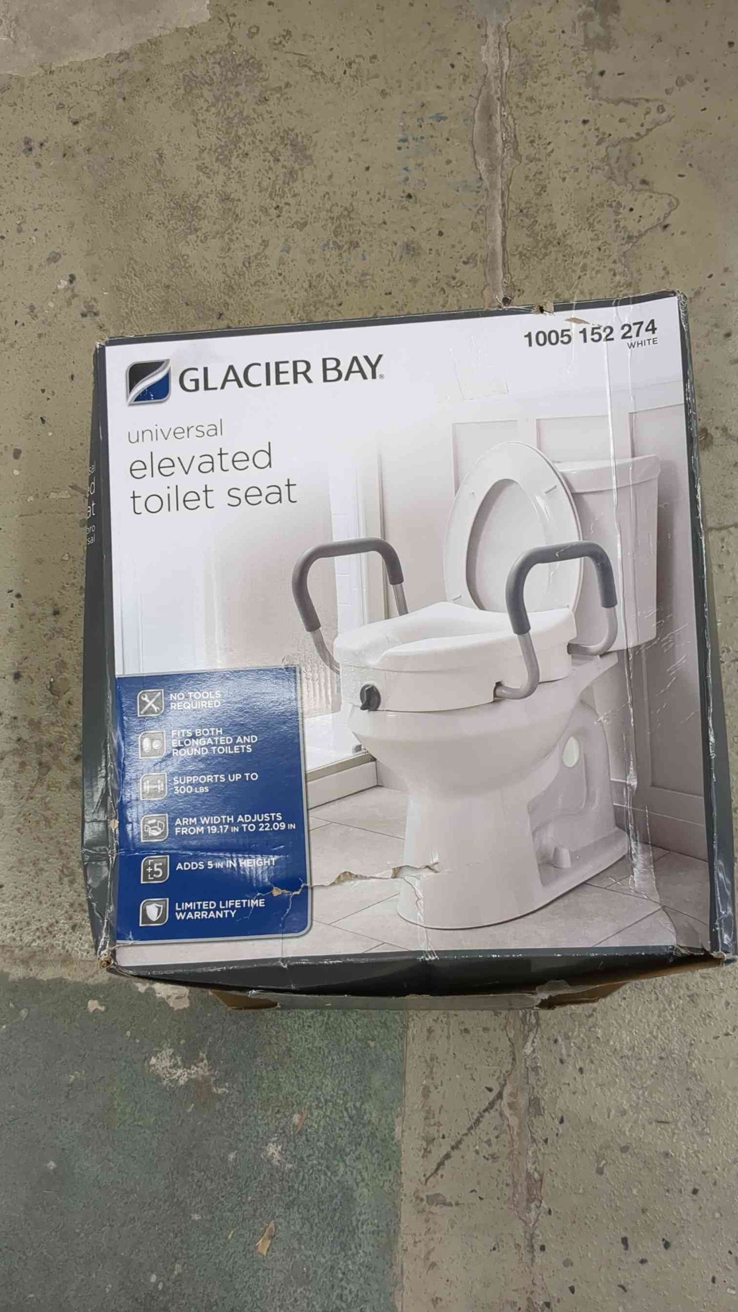 Glacier Bay EZ Lock Raised Toilet Seat With Adjustable Armrests, 5 in