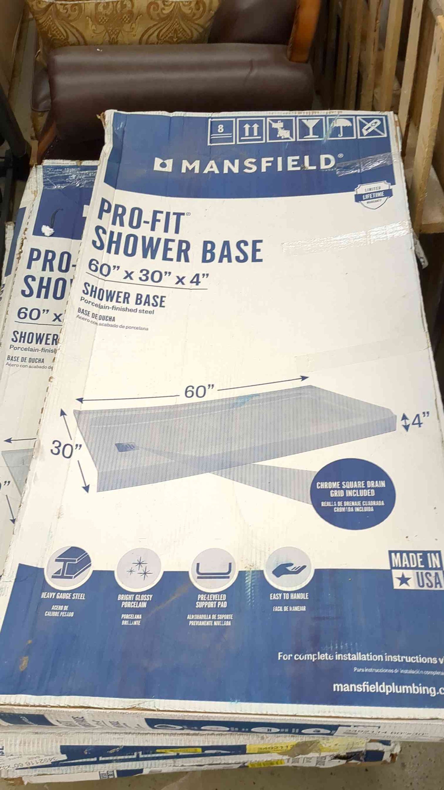 Mansfield Pro-Fit 30-in W x 60-in L with Right Drain Rectangle Shower Base (White)