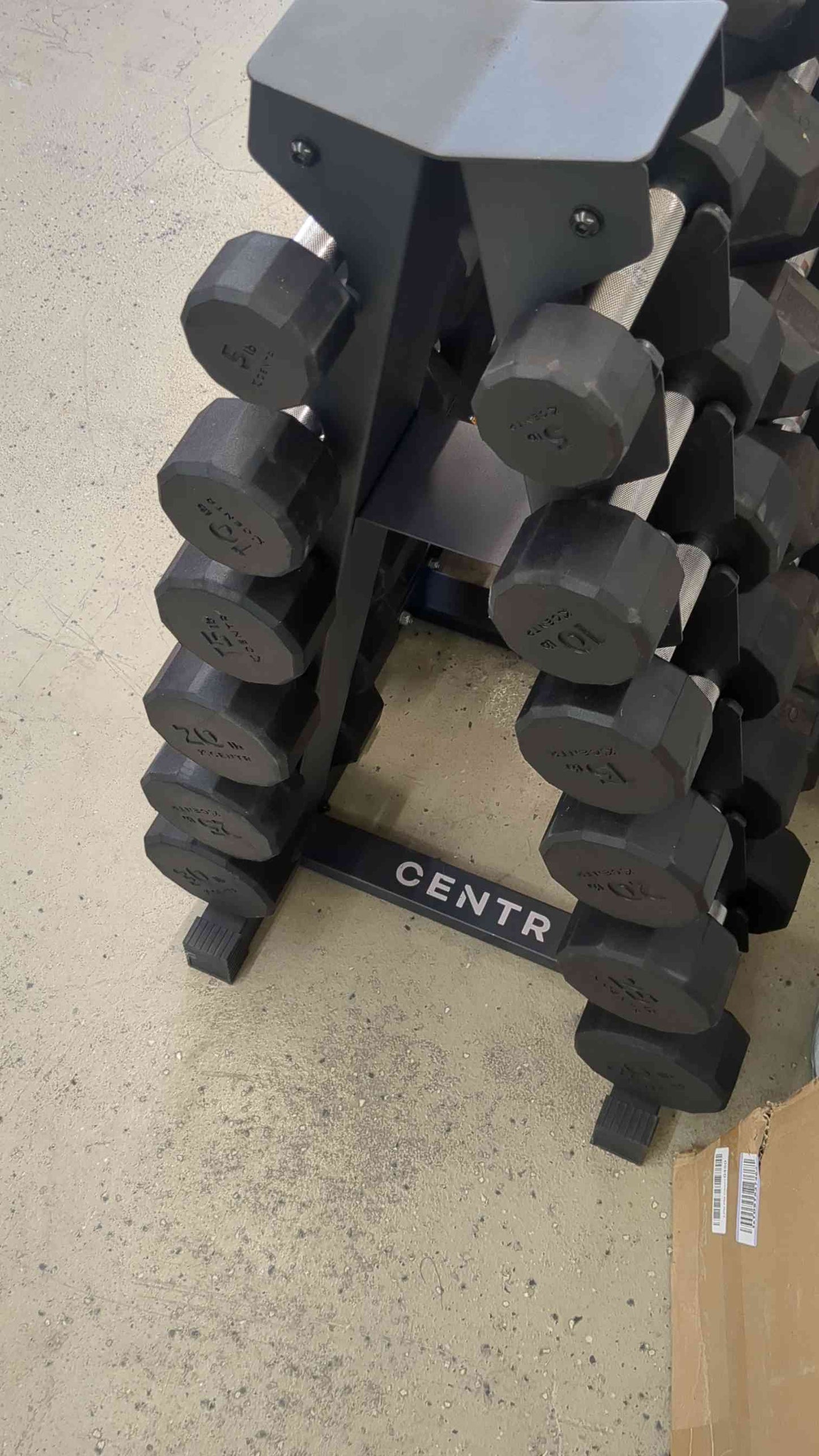 Centr 12-sided 210 lb. Rubber Dumbbell Set with Rack