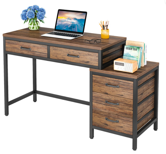 Computer Desk, Study Writing Table with Drawers & File Cabinet