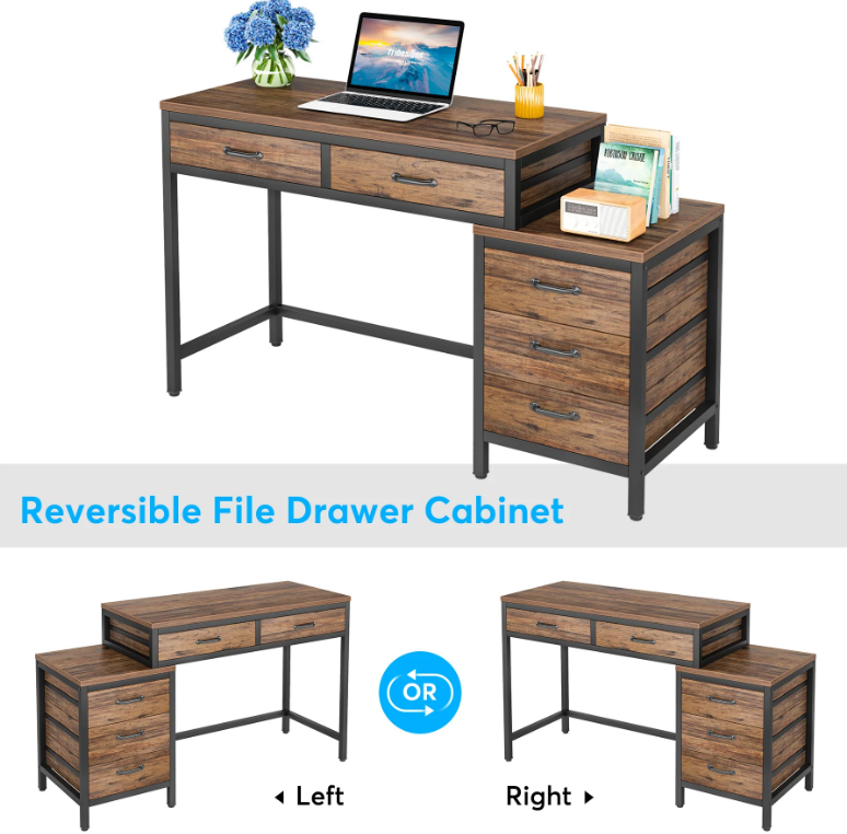 Computer Desk, Study Writing Table with Drawers & File Cabinet