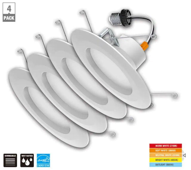 Commercial Electric 5/6 in. Color Temperature Selectable Integrated LED Recessed Light Trim (4-Pack)