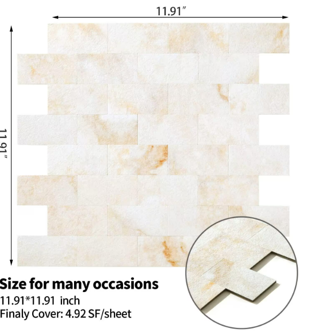 12 in. x 12 in. Beige Yun Marble Peel and Stick Backsplash PVC Sticker Wallpaper Smart Tile in (5 sq. ft./5 Sheets per set, 6 sets total)