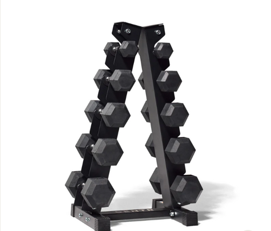 Centr 12-sided 210 lb. Rubber Dumbbell Set with Rack